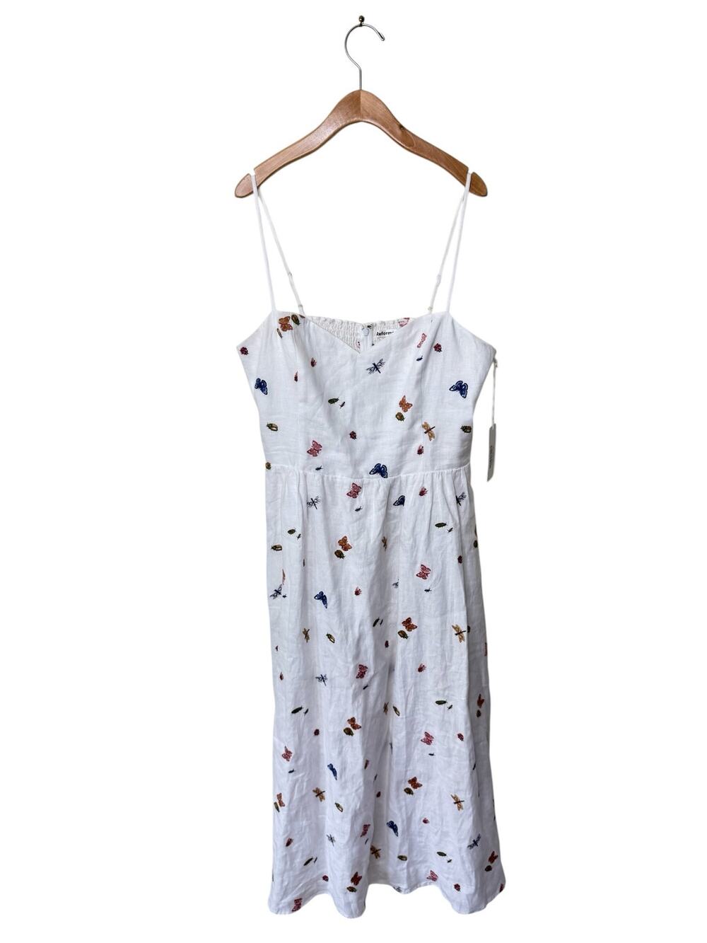 REFORMATION Zander Linen Dress Butterflies Size 12 NWT
